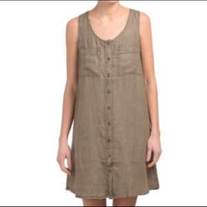 Nicole Miller New York 100% Linen Taupe Tank Dress Small